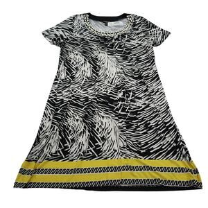 Blooming Rose Dress Womens XL Black White Casual Lightweight Short Sleeve Beaded